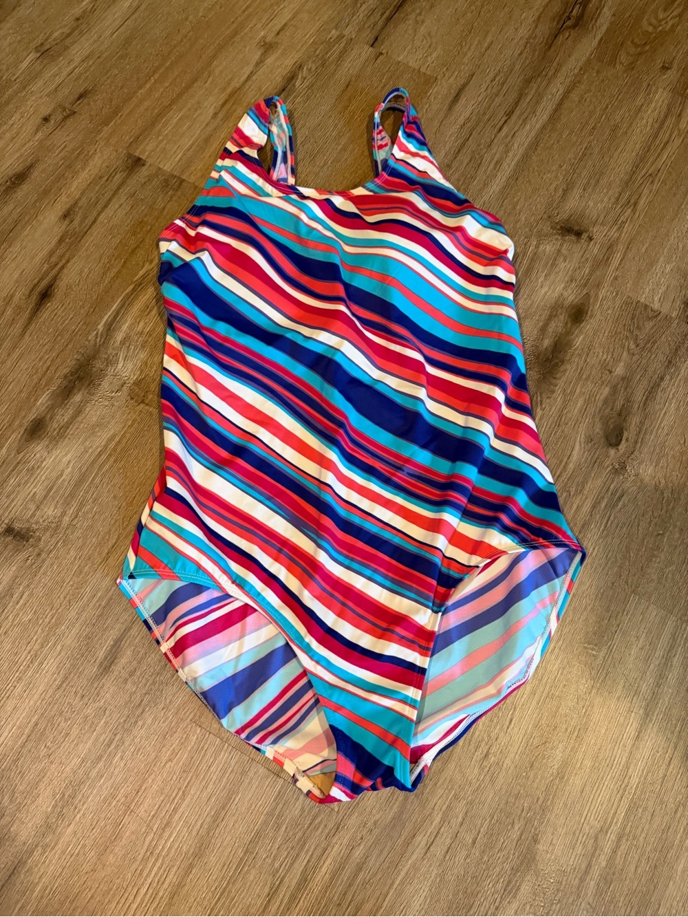 L.L. Bean Striped One-Piece Swimsuit in Blue, Red, Pink & White